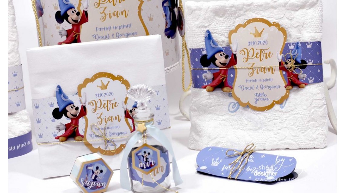 Trusou de botez Mickey Mouse personalizat grafic prin coasere cu imagini Disney Royal The King 10